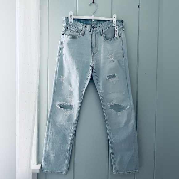 New light wash distressed jeans high waist mini back Slit ::: S / w26/27